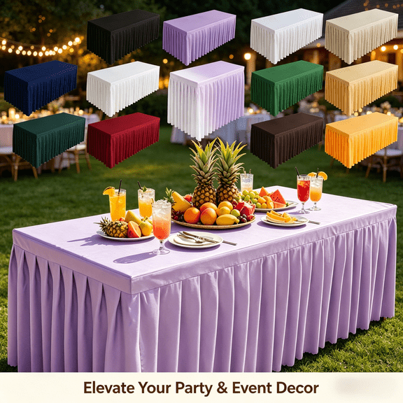 Spandex Table Cover Skirts for 4FT Rectangle Tables, Wrinkle Resistant Stretch Table Cloths with Floor-Length Ruffle, Elastic Fitted Tablecloth for Wedding Banquet Party Buffet Decoration (B)