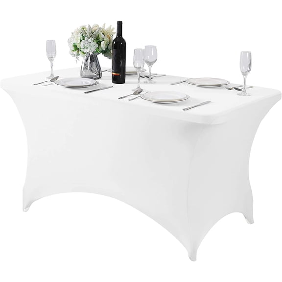 Spandex Table Cover for 4FT Table Universal Fitted Stretch Tablecloth for Party, Banquet, Wedding and Events-White