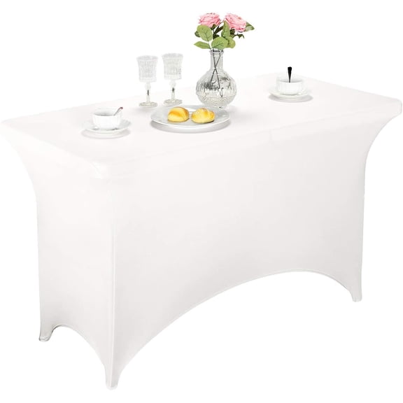 Spandex Table Covers 6 Feet, Stretch/Fitted Table Covers for 6 Feet Folding Table, Rectangular Spandex Table Cloths for Wedding Party or Event (6FT-2PCS, Gold)