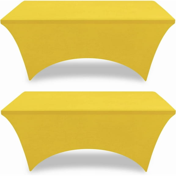 Spandex Table Covers 6ft Fitted Table Clothes for 6 Foot Rectangle Tables, Elastic Massage Table Cover, Stretch Wrinkle Free Tablecloth for Party, Wedding, Birthday, Banquet, Yellow, 2 Pack