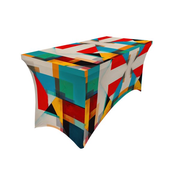 Spandex Table Covers, Color Block Overlay Colorful Stretch Fitted Tablecloth for 8ft Rectangle Table, Modern Minimalist Abstract Art Color Washable Spandex Tablecloth for Cocktail Party Wedding