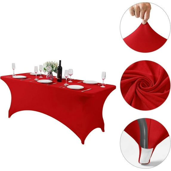 Spandex Tablecloth Fitted and Tight Cloth for Rectangle Table -Free and Stretch Table Cover for Party Wedding Banquet and Birthday Events with Elastic Fabric Design