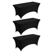 Spandex Tablecloth Set 3-Pack 6ft Rectangular 95% Polyester 5% Spandex Black Fitted Table Covers for Party Wedding Banquet