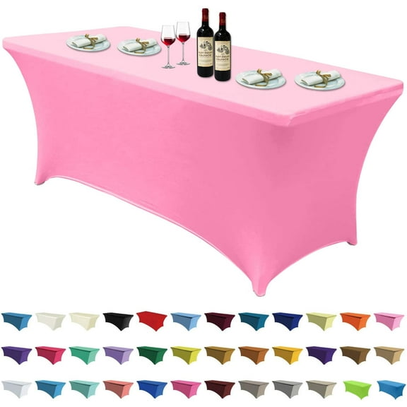 Spandex Tablecloths for 4 ft Home Rectangular Table Fitted Stretch Table Cover Polyester Tablecover Table Toppers,Pink,4 FT