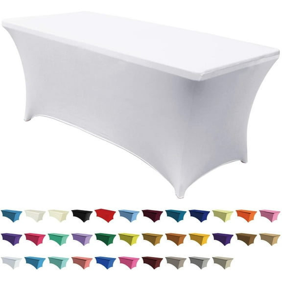 Spandex Tablecloths for 4 ft Home Rectangular Table Fitted Stretch Table Cover Polyester Tablecover Table Toppers,White,4 FT