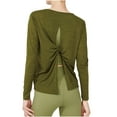 thumbnail image 1 of Spandex Workout Tops for Women Fashion Twist Split Open Back Crewneck Shirts Long Sleeve Loose Gym Yoga Clothes (XL, Green), 1 of 7