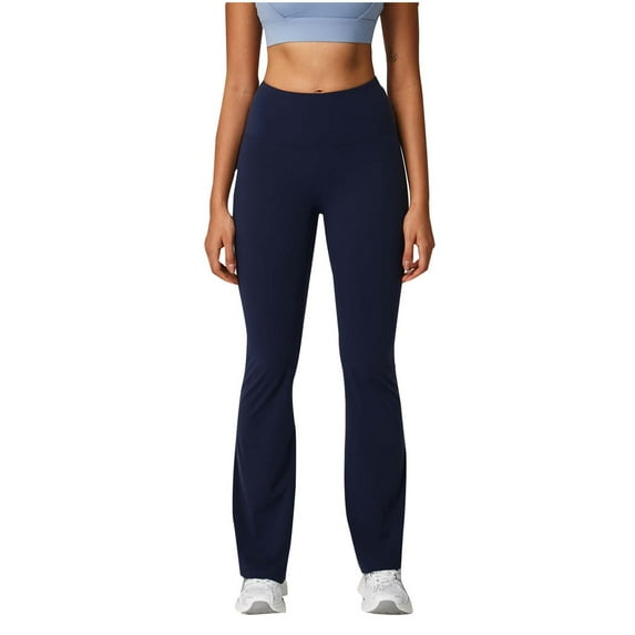 Spandex Yoga Leggings Womens Soft Stretch Flared Workout Pants High Waisted Full Length Bootcut Gym Pant (L, Dark Blue)
