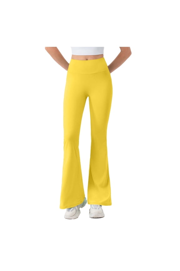 Spandex Yoga Pants Womens Stretchy High Waisted Flared Leggings Workout Gym Exercise Clothes Bootcut Trousers (M, Yellow)
