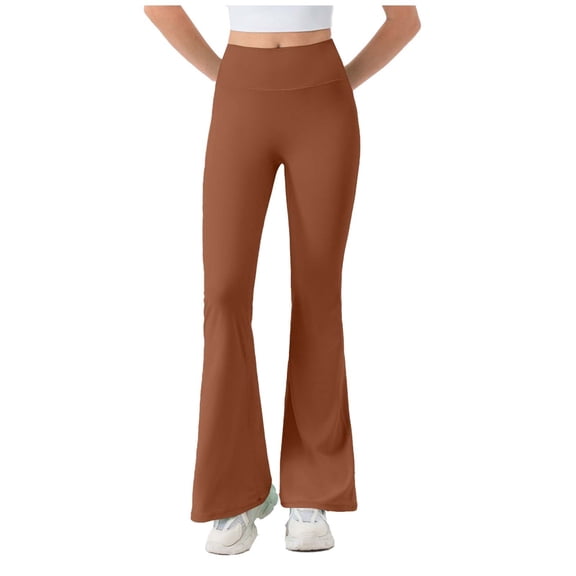 Spandex Yoga Pants Womens Stretchy High Waisted Flared Leggings Workout Gym Exercise Clothes Bootcut Trousers (XL, Brown)