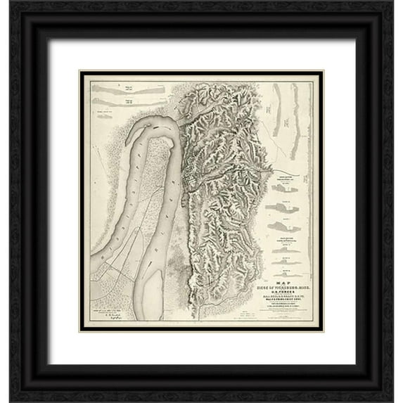 Spangenberg, Charles 12x13 Black Ornate Wood Framed with Double Matting Museum Art Print Titled - Civil War Map of The Siege of Vicksburg, Miss, 1863