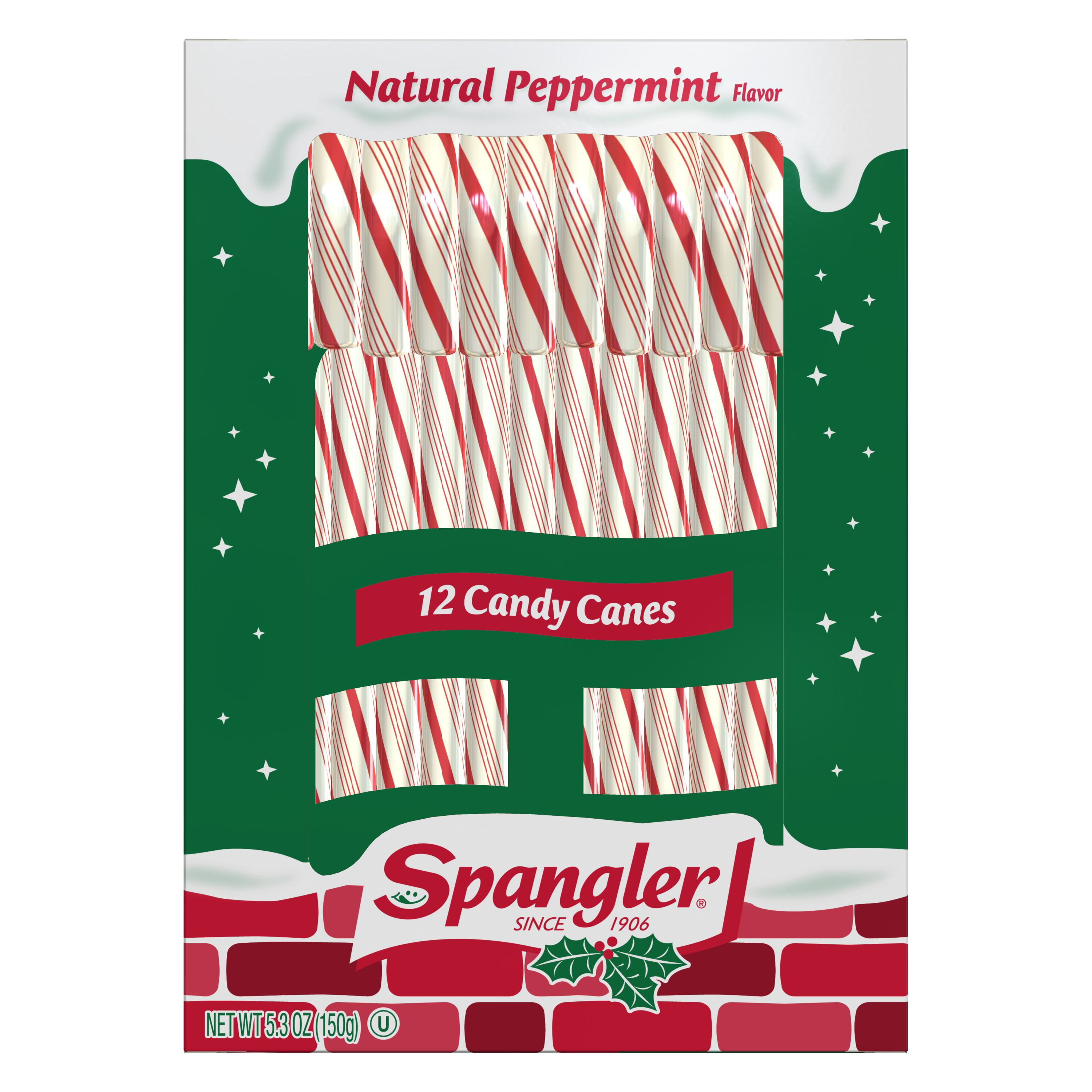 Spangler Natural Peppermint Flavor Christmas Candy Canes Stocking Stuffers, 5.3 oz, 12 Count