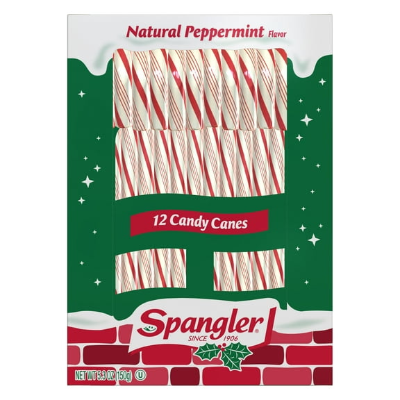 Spangler Natural Peppermint Flavor Christmas Candy Canes Stocking Stuffers, 5.3 oz, 12 Count