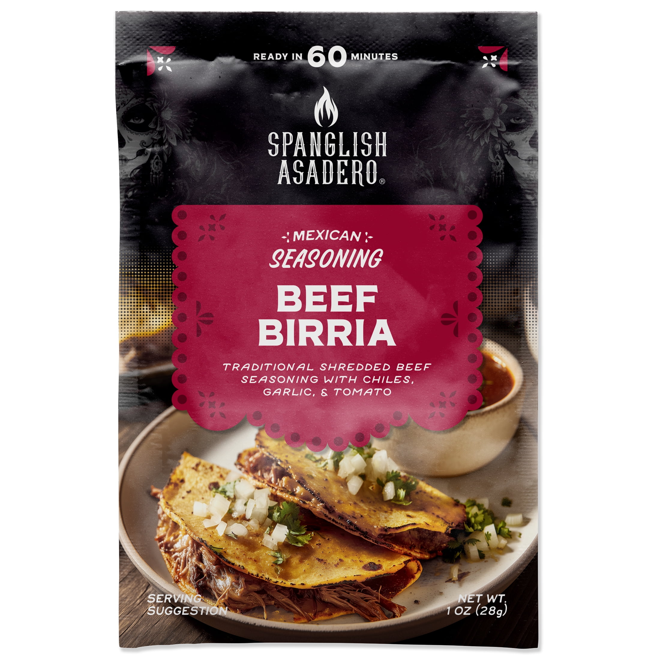 Spanglish Asadero Birria Seasoning with Chilis, Spices, Tomato & Sea Salt, 1 oz Packet