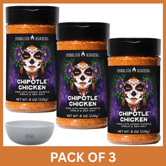 Spanglish Asadero Chipotle Chicken Seasoning, 8 oz Pack of 3 with Serving Bowl by OMA