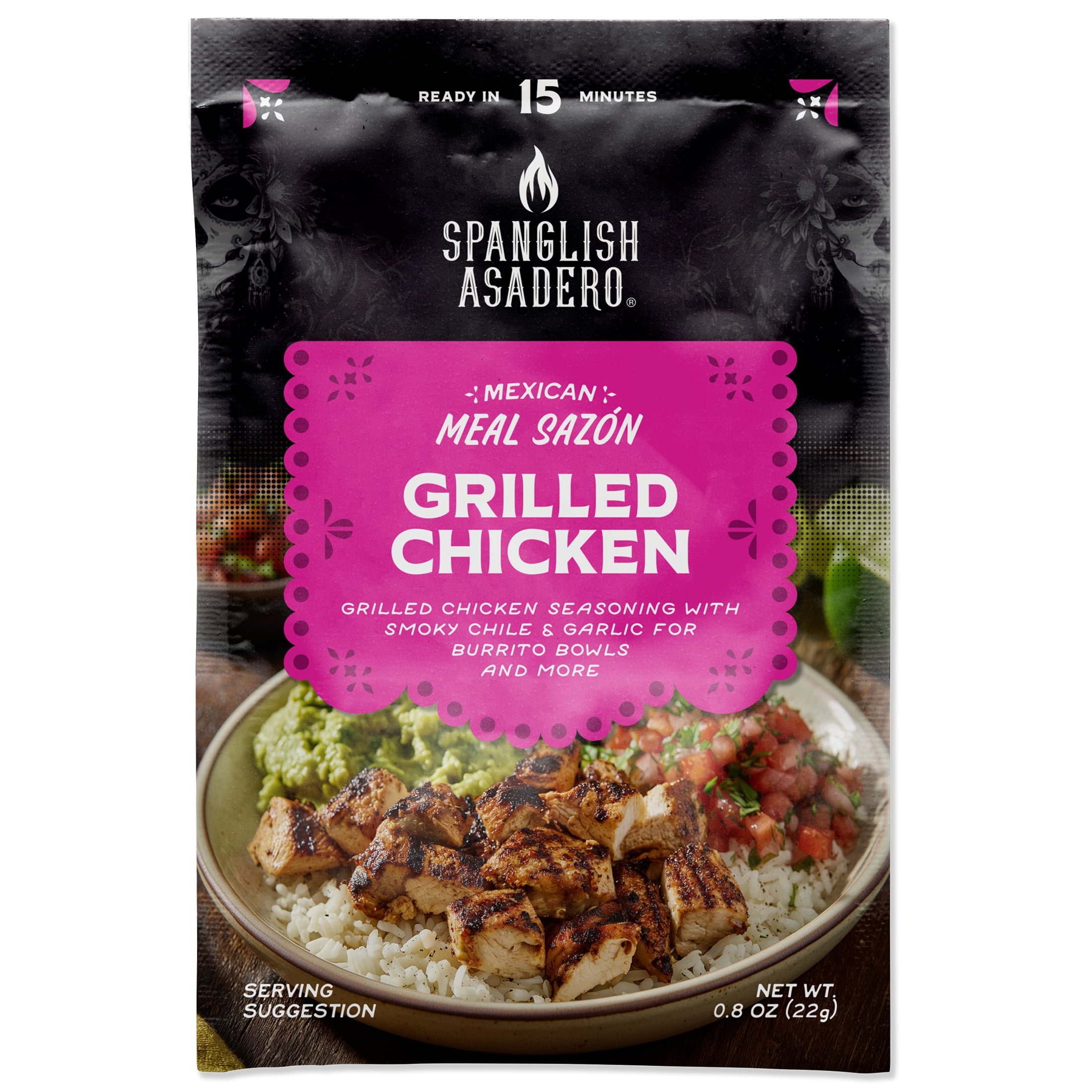 Spanglish Asadero Grilled Chicken Seasoning with Garlic, Chilis, Spices & Sea Salt, 0.8 oz Packet