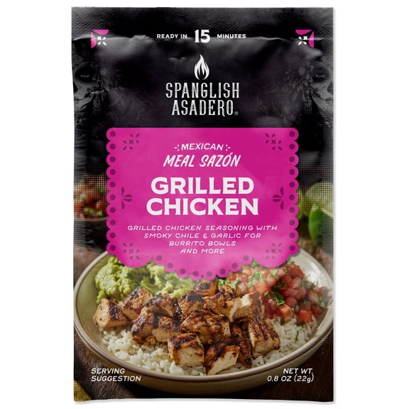 Spanglish Asadero Grilled Chicken Seasoning with Garlic, Chilis, Spices & Sea Salt, 0.8 oz Packet