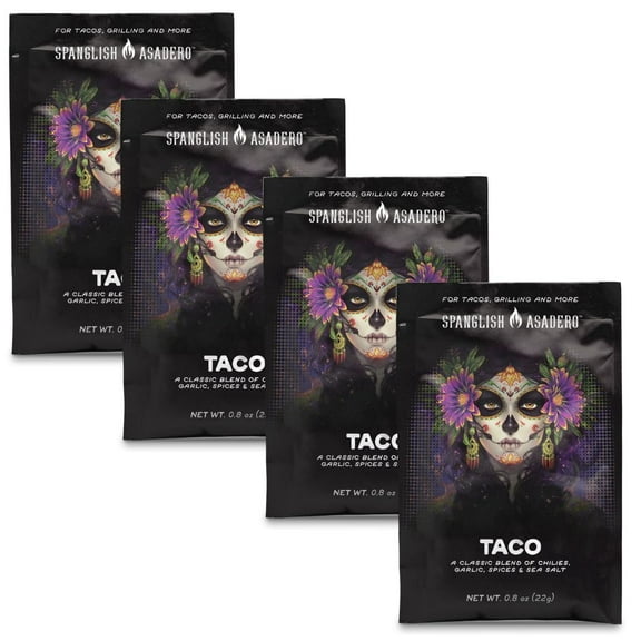 Spanglish Asadero Taco Seasoning 1 oz Packets (Pack of 4)  Authentic Mexican Spice Blend for Tacos, Burritos, and More