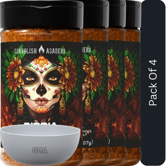 Spanglish Birria Spice Mix, Traditional Mexican Seasoning, 7.3 oz. With White Bowl By OMA