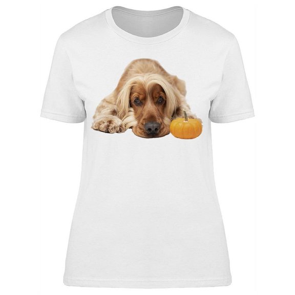 Spaniel Dog, Next To Pumpkin T-Shirt Women -Image by Shutterstock, Female Large