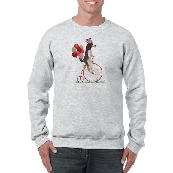 Spaniel On Penny Farthing Sweatshirt Men -Fab Funky Designs, Male Large