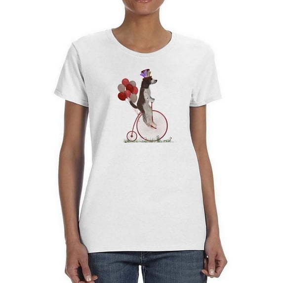 Spaniel On Penny Farthing T-Shirt Women -Fab Funky Designs, Female Small