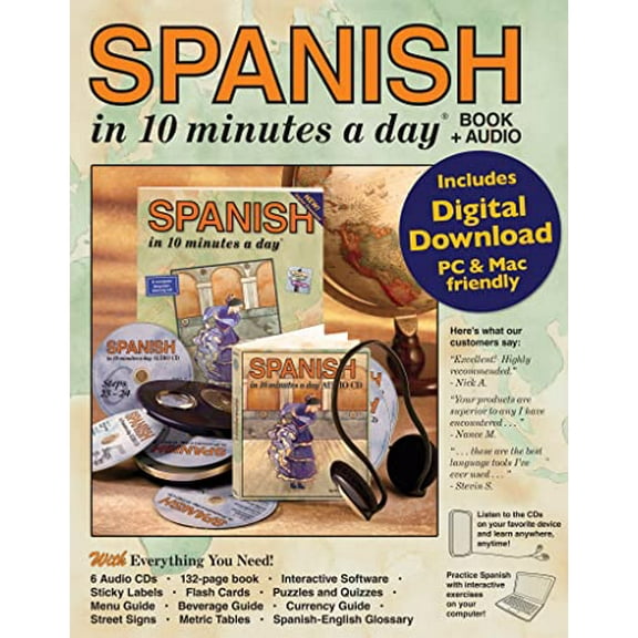 Pre-Owned Spanish in 10 Minutes a Day: Foreign Language Course for Beginning and Advanced Study. Includes 10 Minutes a Day Workbook, Audio Cds, Software, Flash ... Paperback