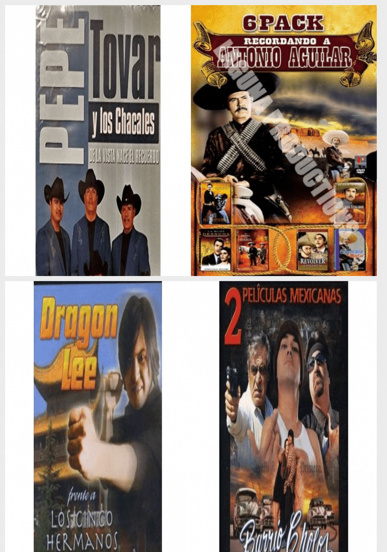 Spanish 4 Pack DVD Bundle: De La Vista Nace El Amor, Recordando a Antonio  Aguilar 6 Pack, Dragon Lee Dvd los cinco Espanol, Barrio De Cholos/La Mafia  Nunca Muere - Walmart.com