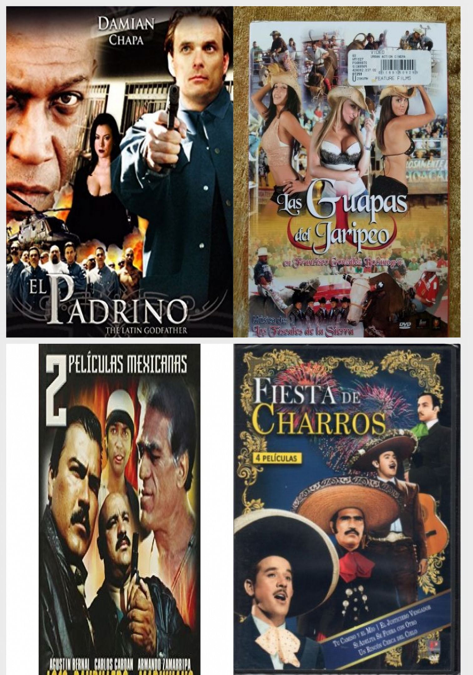 Spanish 4 Pack DVD Bundle: El Padrino - The Latin Godfather, Las Guapas del  Jaripeo, 2 Peliculas Mexicanas: Loco, Pandillero y Marihuano/Delincuentes,  Fiesta De Charros. 4 Peliculas - Walmart.com