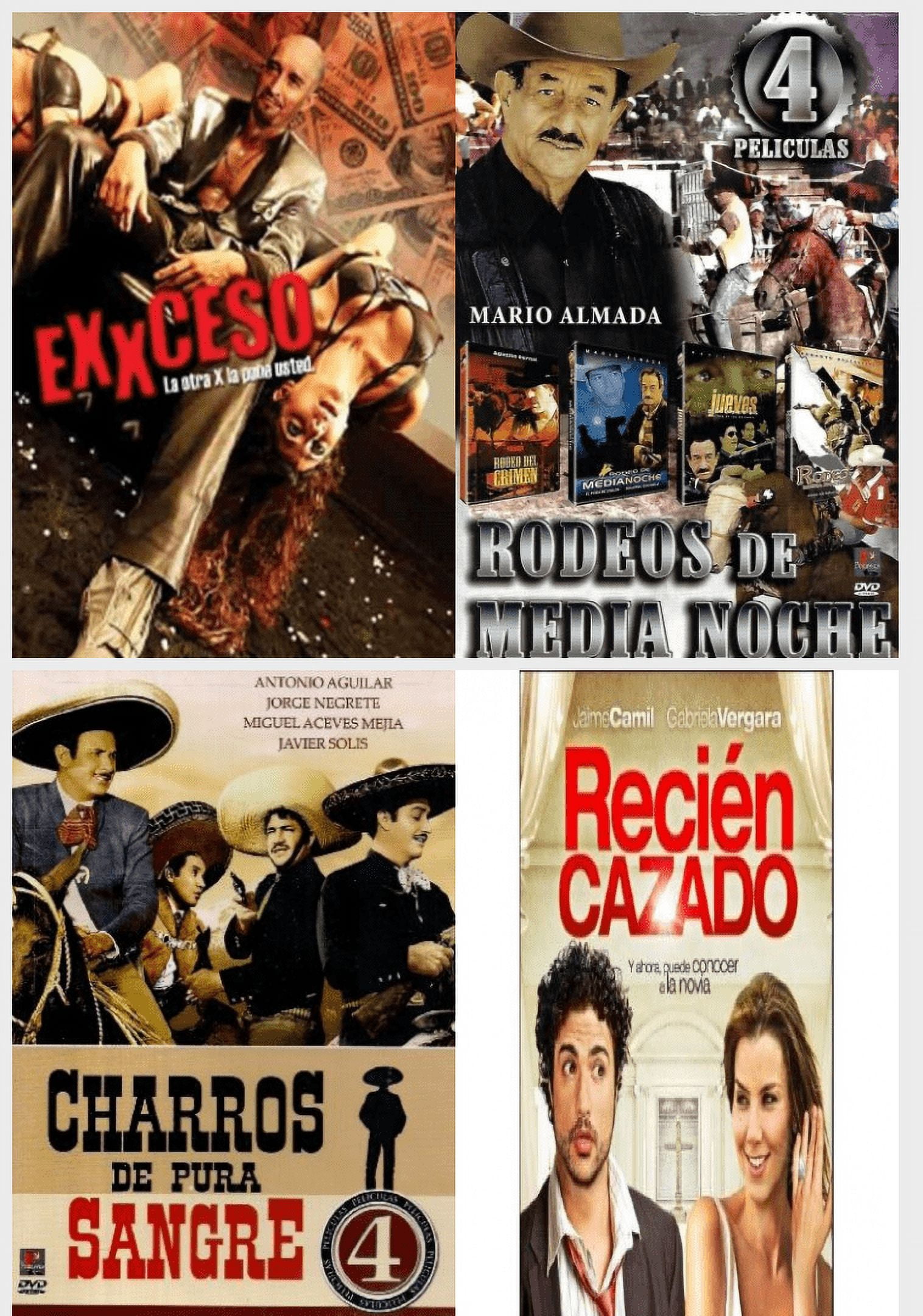 Spanish 4 Pack DVD Bundle Exxceso, Rodeos de Media Noche Mario