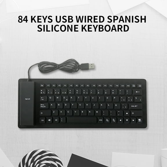 Spanish 84 Keys Spanish USB Wired Silicone Keyboard Foldable Soft Silicone Waterproof Dustproof Keyboard For Desktop Computer Laptop