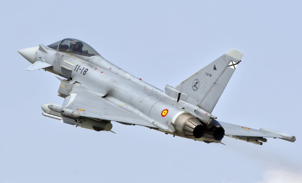 Spanish Air Force EF-2000 Typhoon in flight Canvas Art - Giovanni CollaStocktrek Images (18 x 11)
