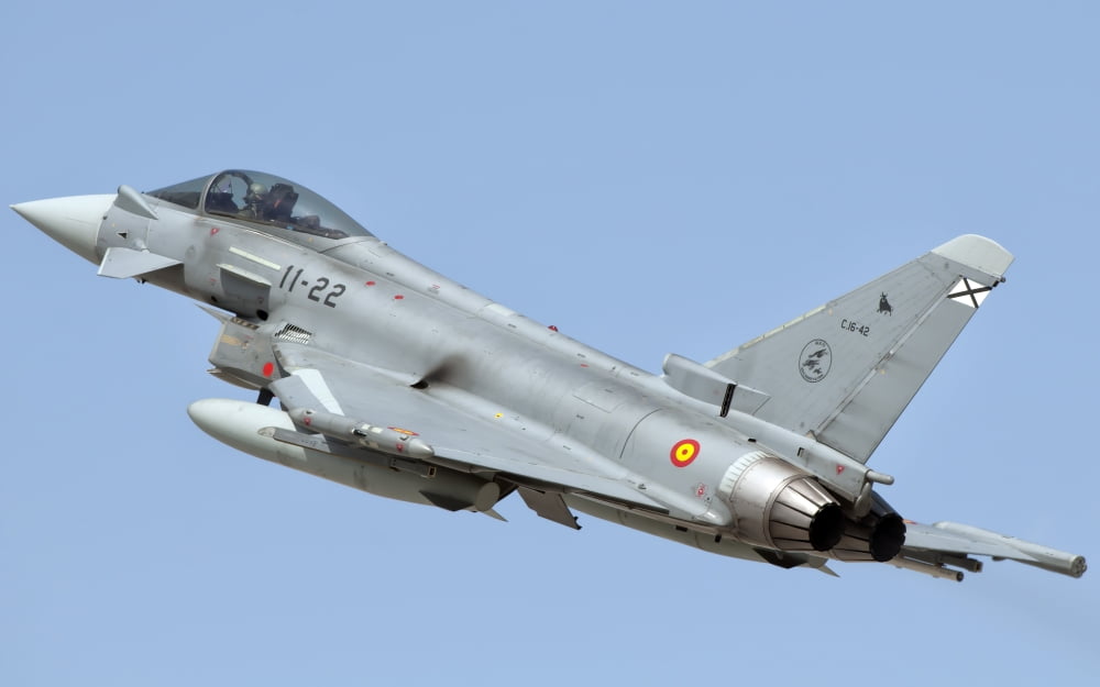 Spanish Air Force EF-2000 Typhoon in flight Canvas Art - Giovanni CollaStocktrek Images (18 x 11)