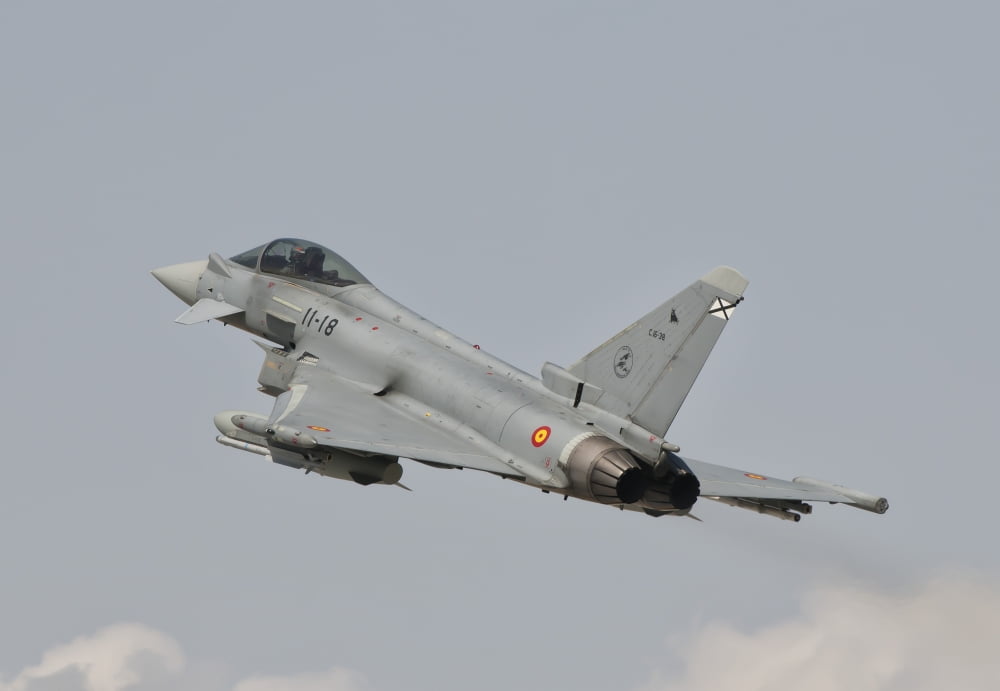 Spanish Air Force EF-2000 Typhoon in flight Canvas Art - Giovanni CollaStocktrek Images (34 x 24)