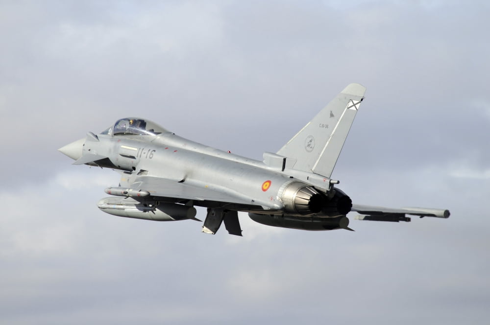 Spanish Air Force Eurofighter EF2000 Typhoon taking off Canvas Art - Riccardo NiccoliStocktrek Images (34 x 23)