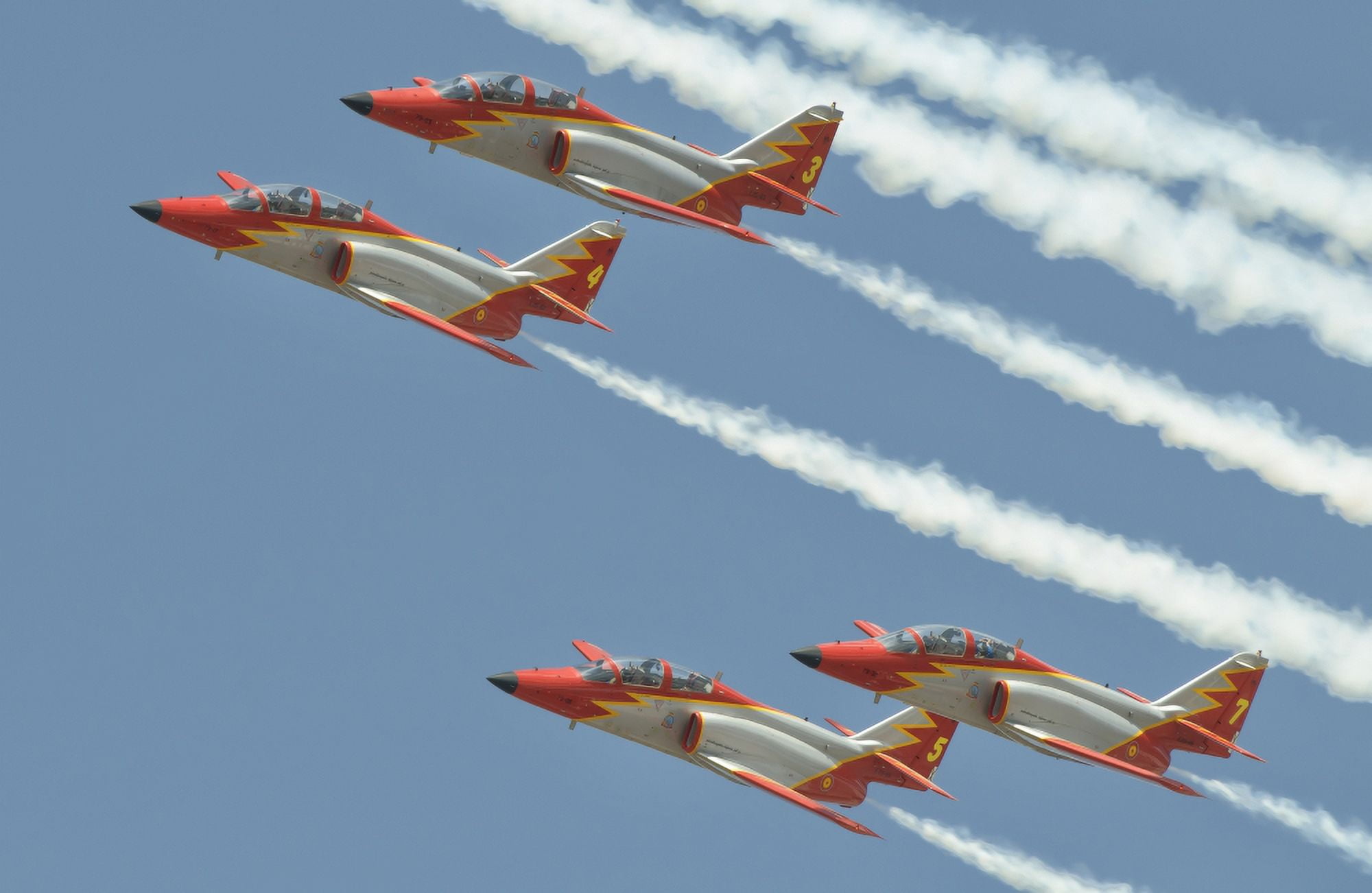Spanish Air Force Patrulla Aguila performing at an airshow in Morocco Canvas Art - Giovanni CollaStocktrek Images (35 x 23)