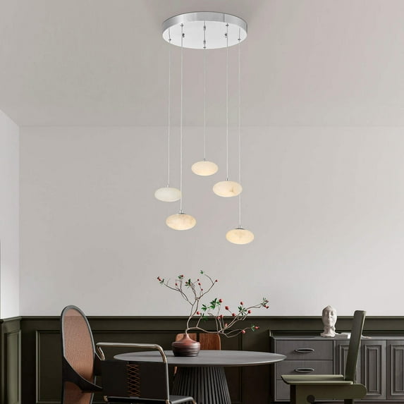 Spanish Alabaster Round Chandelier // Chrome