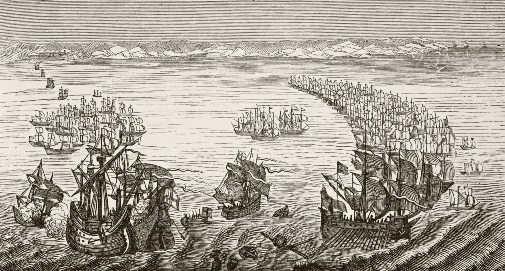 The Spanish Armada After A 17Th Century Print From The National And Domestic History Of England By William Aubrey Published London Circa 1890 Canvas Art - Ken Welsh Design Pics (20 x 10)