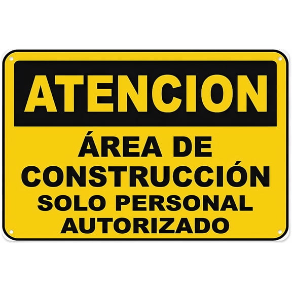 Spanish Caution Construction Area Authorized Only Sign - 12×8 Inches, Aluminum Tin Warning, Home Outdoor Garden Construction Decor