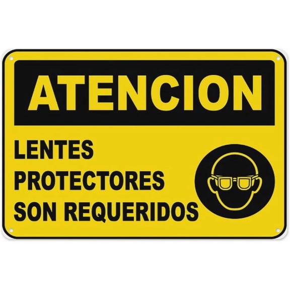 Spanish Caution Eye Protection Required Sign 8"x12", Aluminum Tin Warning Signs for Home Outdoor Garden, Weatherproof Bilingual PPE Sign