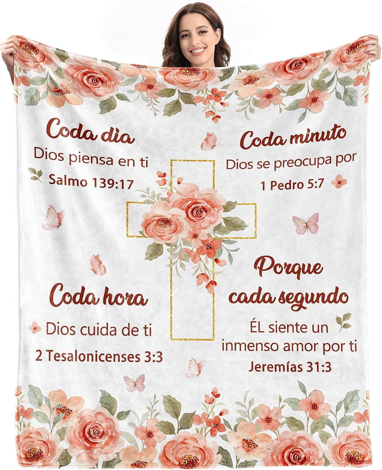Spanish Christian Religious Gifts for Women - Regalos Cristianos para Mujeres - Baptism Confirmation for Girls - Catholic Spiritual Birthday Christmas - Christian Blanket