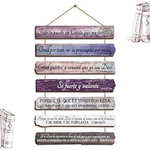 Spanish Christian Wall Art Office Inspirational Purple Spanish Wooden Bible Verses Bedroom Purple Scripture Wall Art Meditation Inspirational Hanging Wood Sign for Kitchen Living Room