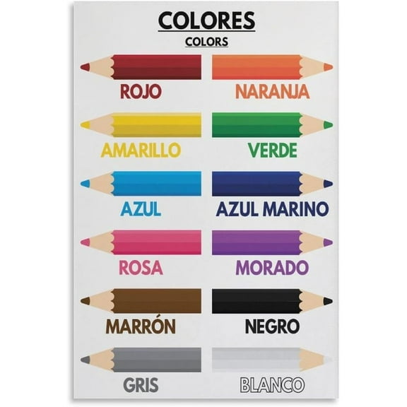 Spanish Colors Name Posters, Learn Colors Educational Poster, The Word Colors in Spanish Classroom Decor Poster Wall Art for Bedroom Living Room Decor