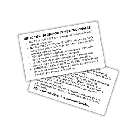 Spanish Constitutional Rights Card to Hand To Law Enforcement 30pk 2x3.5 At Your Home Legal ICE Immigration Information Police Interaction List of Rights