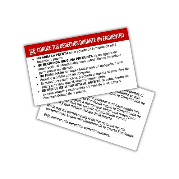 Spanish Constitutional Rights Cards 30pk 2x3.5 to Hand to ICE Immigration Agents Law Enforcement at your Home Under Door Do Not Enter Wallet Sized