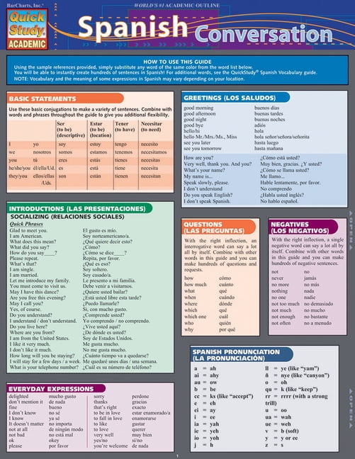 LILIANE ARNET Spanish Conversation : a QuickStudy Laminated Reference Guide (Other)