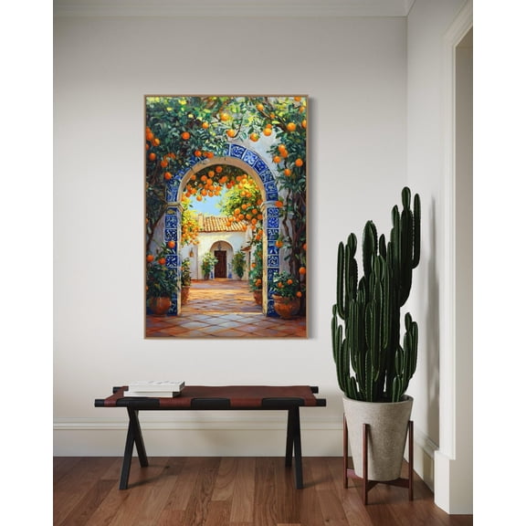 Spanish Courtyard Orange Tree Print, Unframed Paper Poster 16x20in