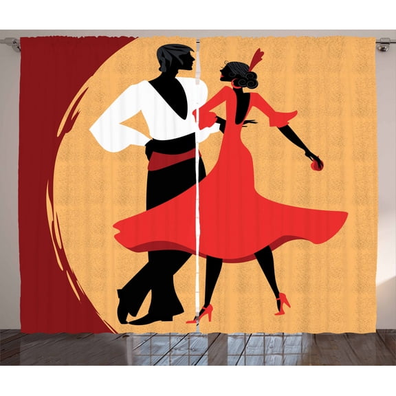 Ambesonne Spanish Curtains 2 Panel Set, Dancers in Folk Dresses, 108" x 90", Multicolor