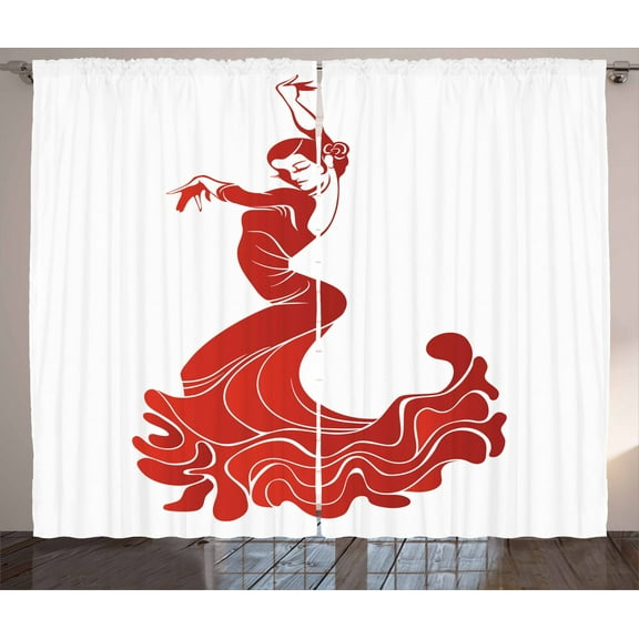 Ambesonne Spanish Curtains 2 Panel Set, European Folklore Ethnic, 108" x 84", Vermilion and White