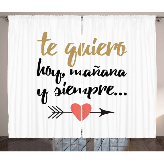 Ambesonne Spanish Curtains 2 Panel Set, Te Quiero Love Words, 108" x 63", Black Camel White
