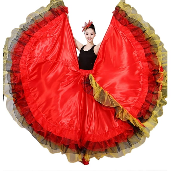 Spanish Dance Classic Gypsy Dance Flamenco Dress For Women Swing Skirts With Ruffle Hem